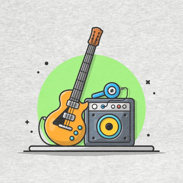 Guitar Electric with Sound Audio Speaker and Headphone Cartoon Vector Icon Illustration by Catalyst Labs